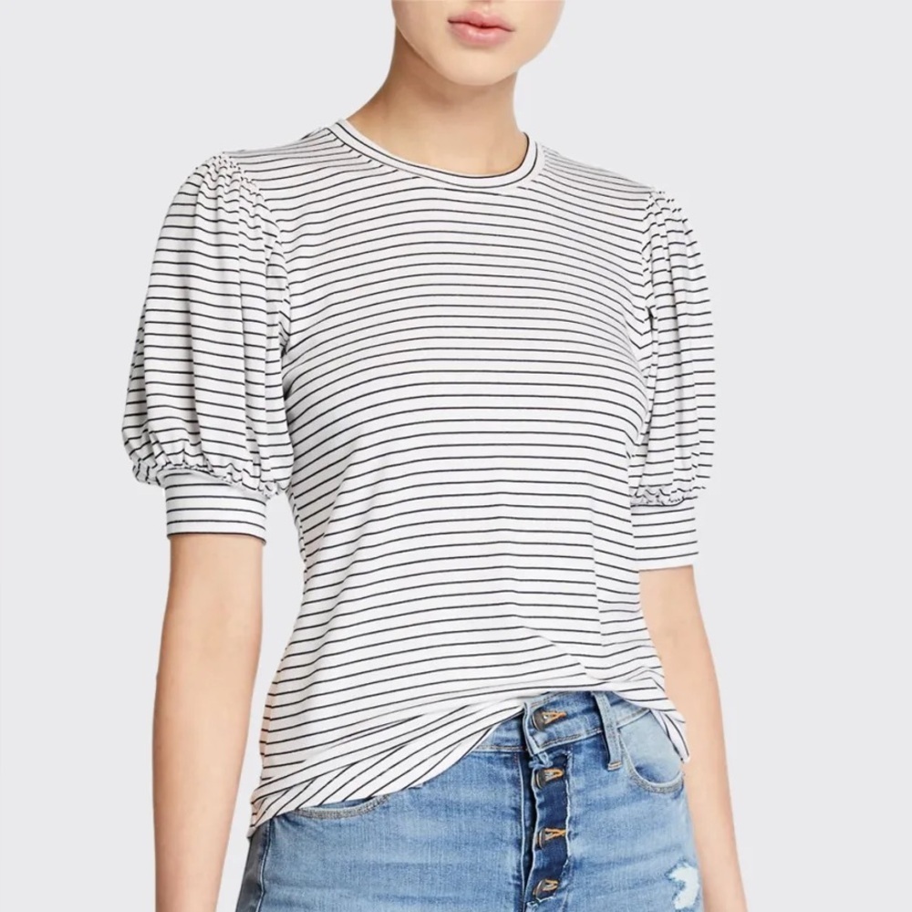 new striped frame balloon puff sleeve tee